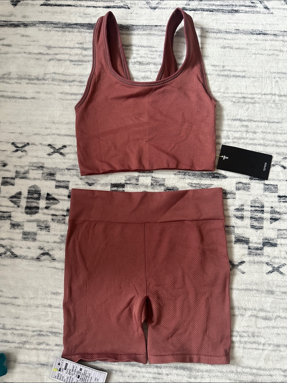 Eton Ribbed Active Bike Shorts and Sports Bra Set in Dusty Rose